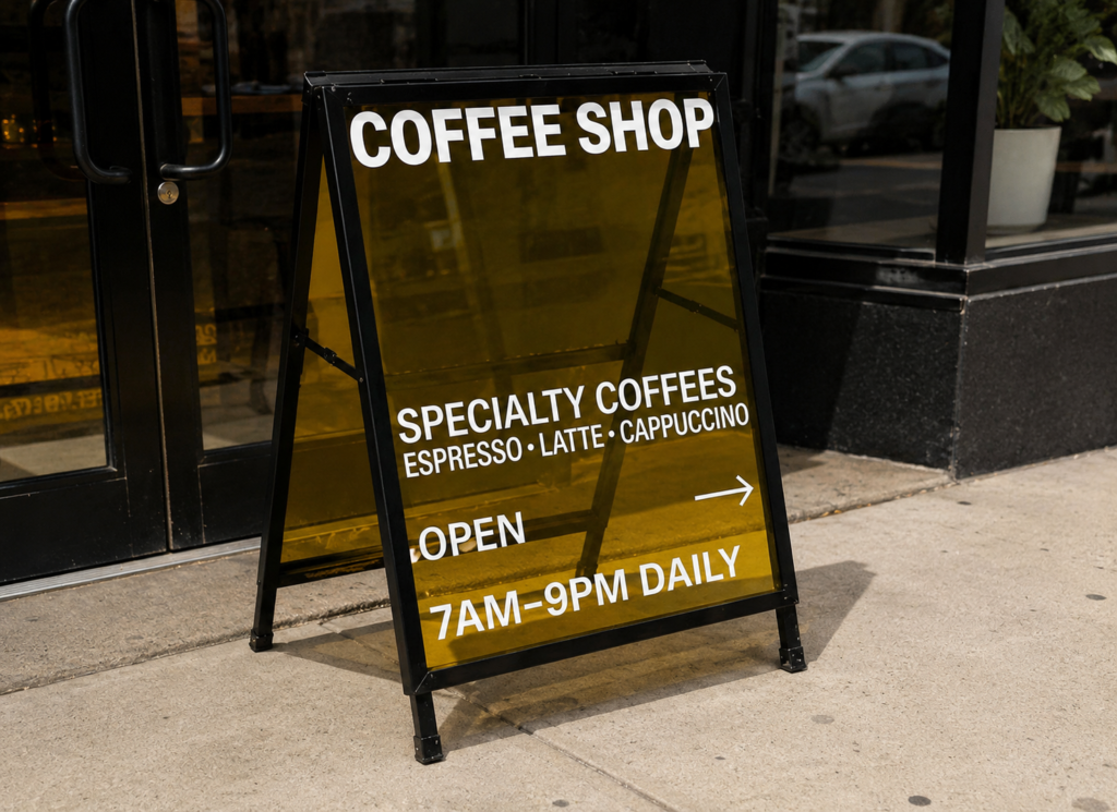 A-frame sandwich board sign on Australian city footpath — often exempt from permit requirements