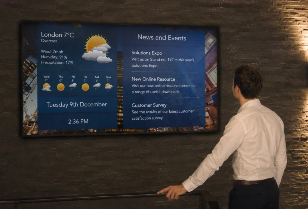 Digital variable message sign displaying changing content — electronic advertising signage